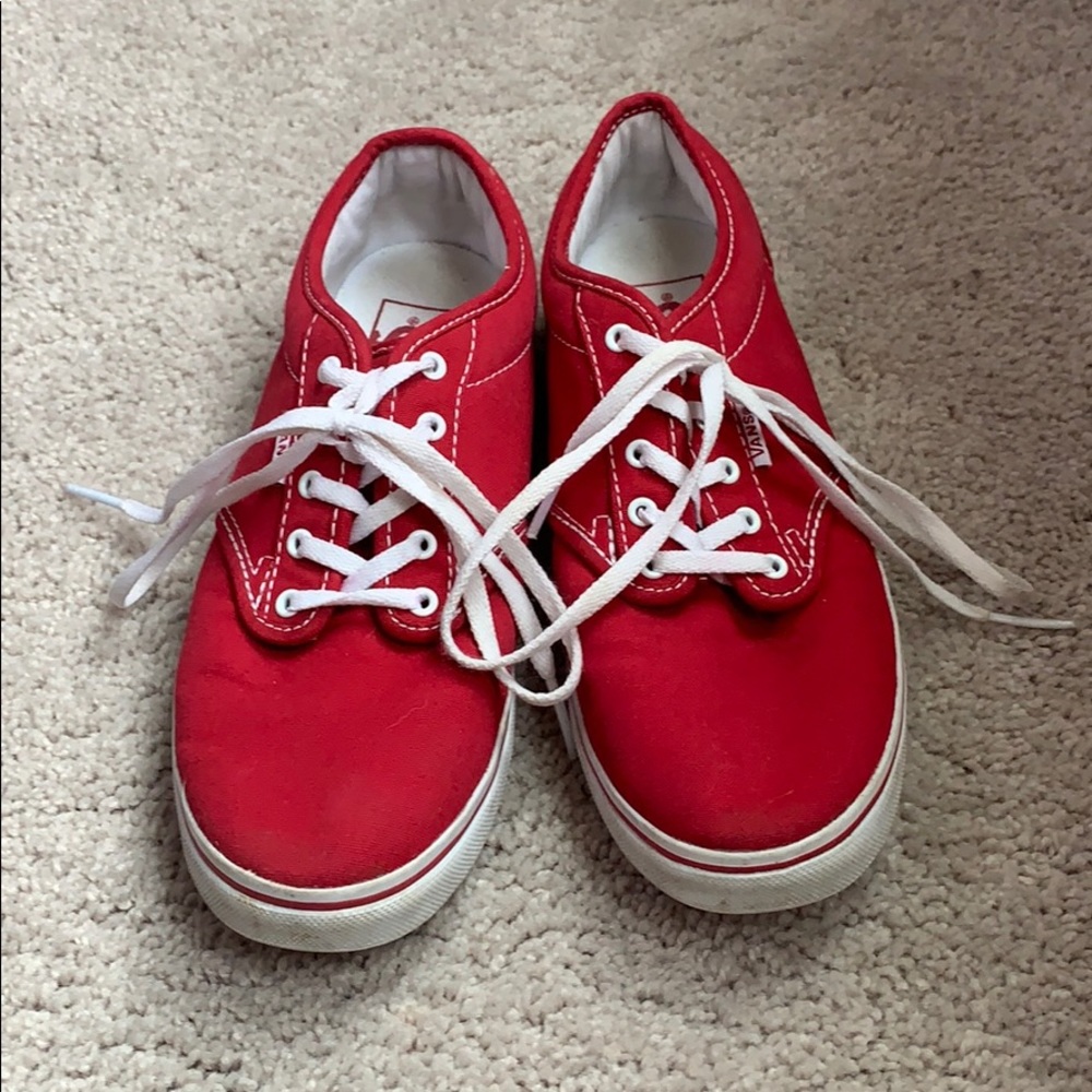 Red Vans Low Top, Lace-up Canvas Shoes